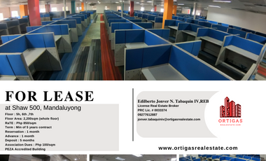 Whole Floor Office Space For Lease at Shaw 500 Mandaluyong City