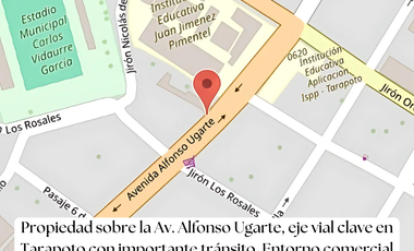 Ubicación estratégica en la Av. Alfonso Ugarte, importante arteria de Tarapoto con alto tránsito peatonal y vehicular. ¡Ver mapa!