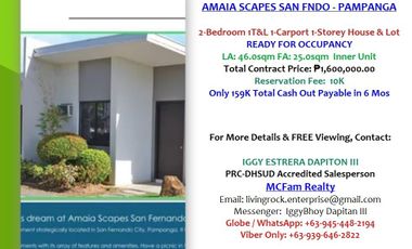 ONLY 10K TO RESERVE A UNIT READY FOR OCCUPANCY 2-BEDROOM 1-CAR GARAGE 1-STOREY HOUSE & LOT AMAIA SCAPES SAN FERNANDO-PAMPANGA