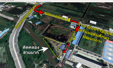 Land for sale, already filled, 531.9 9 square wa (1-1-31.9 rai) Soi Nawamin 16/1, ABAC Bangna Road, next to the canal, good atmosphere, no flooding
