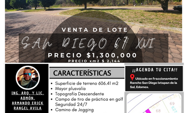 Lote SAN DIEGO 67 MZ XVI con bonitas vistas panorámicas proyecto incluído todos los servicios Boulevard Fracc Rancho San Diego Ixtapan de la Sal EDOMEX