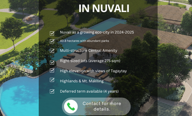 NEW RESIDENTIAL LOT FOR SALE IN NUVALI| NR. Mondia,Lumira,Venare, Mirala, Treveia