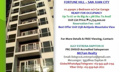 Relaxing View Antipolo Mountains Reserve Unit 5B Platinum Tower 2-Bedroom w/1Car Garage, Foyer, & Ledge Fortune Hill San Juan City