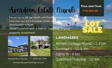 Pre Selling Lot For Sale in Nuvali Sta. Rosa Laguna Averdeen Estate near Miriam College and Wake Park