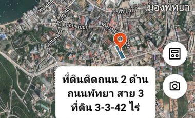 Land for sale in the middle of Pattaya city, next to the road on both sides, Pattaya Sai 3.