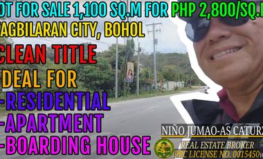 Lot for sale Tagbilaran City Bohol 1,100 sqm clean title
