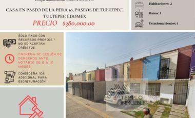 Vendo casa en Paseo de la Pera 10, Paseos de Tultepec. Tultepec EDOMEX. Remate bancario. Certeza jurídica y entrega garantizada