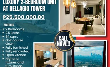 Luxury Fully Interior Designed 2-Bedroom Unit with Golf Course View For Sale at Bellagio Tower, BGC