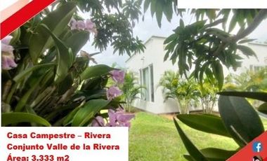 VENDE ESPECTACULAR CASA CAMPESTRE 1PISO EN RIVERA (HUILA-COL)