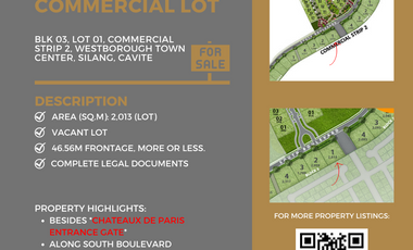 2,013 sq.m commercial lot for sale (westborough – silang, cavite)