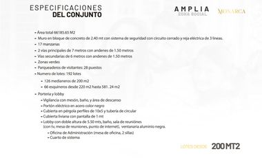 Lotes en venta | conjunto cerrado monarca | sector bocono | 200 metros cuadrados.