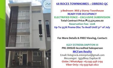 FOR SALE RFO 3-BEDROOM MID 3-STOREY TOWNHOUSE ONLY 100K TO RESERVE UP TO 557K TCP DISCOUNT TO AVAIL - FULLY SECURED EXCLUSIVE GATED COMMUNITY