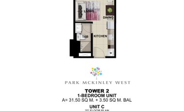 Preselling 1 bed with balcony Park Mckinley West Tower D Bgc condo for sale Fort Bonifacio Taguig City