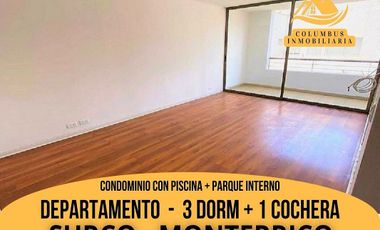 Surco MONTERRICO - Departamento en condominio 3dorm + 1cochera + 2balcones c/Piscina, Gimnasio, Sauna, etc