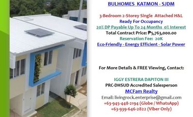 READY FOR OCCUPANCY SOLAR-POWERED 3-BEDROOM 1-CAR GARAGE 2-STOREY SINGLE ATTACHED BLUHOMES SAN JOSE DEL MONTE H&L