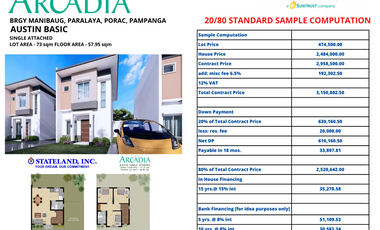Arcadia by Suntrust Austin Model: 3-Bedroom House and Lot for Sale in a Subdivision in Porac, Pampanga