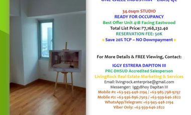 NO DOWNPAYMENT! SAVE 20% TCP FULLY FURNISHED RFO 34.0sqm STUDIO ONE CALLE INDUSTRIA-LIBIS QC