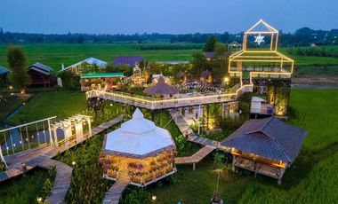 Resort for sale with restaurant, coffee shop and farm stay, seminar room, size 9 rai, Ban Mae Subdistrict, San Pa Tong District, Chiang Mai Province.