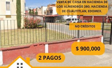 VENTA DE CASA DE RECUPERACION BANCARIA UBICADA EN AVENIDA HACIENDA DE LOS ALMENDROS 8 34 10 20, CONDOMINIO 280, HACIENDA DE CUAUTITLAN, CUAUTITLÁN, ES