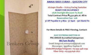 Few Meters Away To All Transport Hub! Ready For Occupancy! Reserve 18.6sqm Studio Amaia Skies Cubao-Quezon City 20K Reservation Fee Only 10% Equity To Move-In