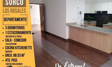 Surco LOS ROSALES - Departamento DE ESTRENO! de 3dorm + 1 Cochera (incluida) + Cocina Equipada (404)