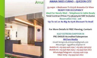 33.10sqm Ready For Occupancy 1-Bedroom Amaia Skies Cubao - Quezon City 7.1M Price 20K Reservation Fee 10% Downpayment