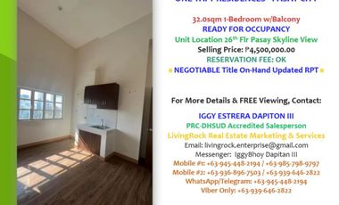 Unlock Urban Living! Ready for Occupancy 1-Bedroom Condo on the 26th Floor - Your Gateway to the Pasay Skyline, Just 4.5M, Negotiable!