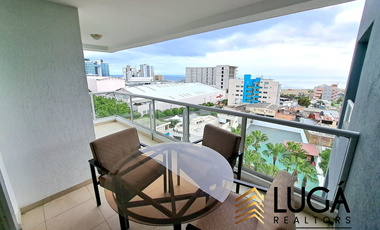 Suite Amoblada con balcón vista al mar en Renta, sector Playa Murciélago, cerca a Mall del Pacífico Manta