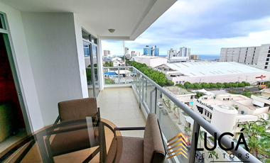Suite Amoblada con balcón vista al mar en Renta, sector Playa Murciélago, cerca a Mall del Pacífico Manta