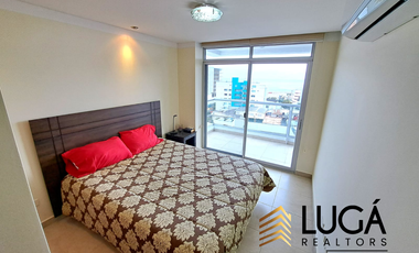 Suite Amoblada con balcón vista al mar en Renta, sector Playa Murciélago, cerca a Mall del Pacífico Manta