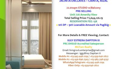 AMENITY VIEW! PRE-SELLING 22.01sqm STUDIO w/BALCONY JACINTA ENCLAVES-CAINTA - YOUR GLIMPES OF PARADISE!