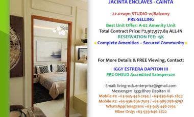 Pet-Friendly Secure Community Jacinta Enclaves Cainta! For Sale! Pre-Selling 22.01sqm Studio w/Balcony