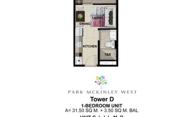 1 bedroom 35 sqm in Park Mckinley West Preselling Bgc condominium for sale Fort Bonifacio Taguig City