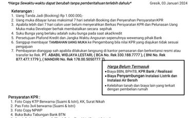 Perumahan Subsidi di Lamongan Dp 1,6juta, Angsuran 1 juta Flat selamanya