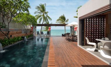 5 unit fully furnished luxury private Pool villa on a large white sandy beach for sale in Samui