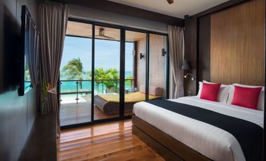 5 unit fully furnished luxury private Pool villa on a large white sandy beach for sale in Samui