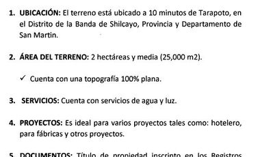 Terreno en Tarapoto, Banda de Shilcayo,
