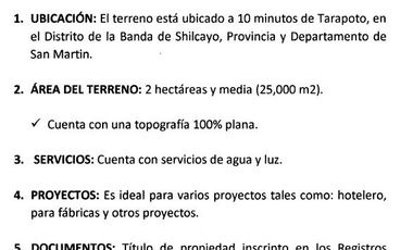 Terreno en Tarapoto, Banda de Shilcayo,
