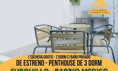 Surquillo BARRIO MEDICO - DE ESTRENO! Duplex Penthouse de 3dorm (2 c/Baño Privado) + 1cochera gratis (Adicional Disponible) + Terraza con área para Parrilla