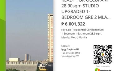 RFO 28.90sqm STUDIO UPGRADED TO 1-BEDROOM GRAND RESIDENCES  ESPAÑA 2 BACK OF UST-ENG’G BLG ONLY 25K TO RESERVE