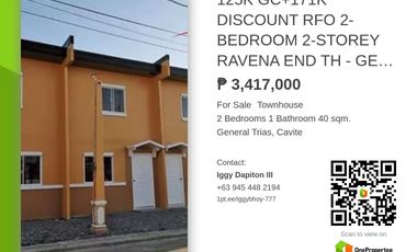 AVAIL 125K ALL HOME GC +  171K DISC READY FOR OCCUPANCY 2-BEDROOM 2-STOREY RAVENA TH-EU CAMELLA VITA GENTRI LAST UNIT LEFT