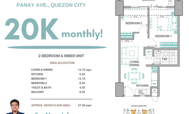 20K DP Promo! The Crestmont 2 Bedroom 57sqm Pre Selling Condo Unit For Sale in Panay Avenue Quezon City Metro Manila