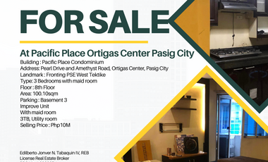3 Bedroom Condominium For Sale at Pacific Place Pearl Drive Ortigas Center Pasig City