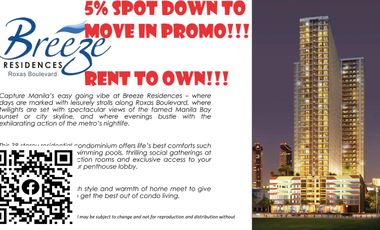 RENT TO OWN condo in roxas blvd 5% SPOT DOWN to move in SMDC BREEZE
