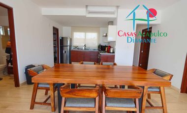 Departamento en condominio con club de playa. Terraza con vista a la alberca