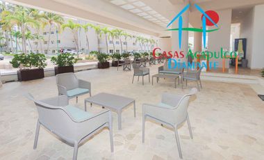 Departamento en condominio con club de playa. Terraza con vista a la alberca