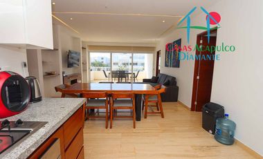 Departamento en condominio con club de playa. Terraza con vista a la alberca