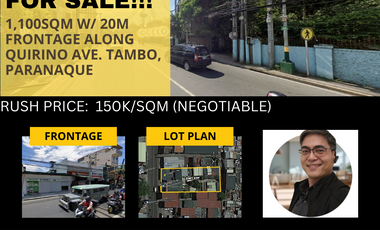 RUSH SALE!!!   1103 sqm commercial lot along Quirino Ave. Tambo, Paranaque City - REDUCED PRICE!