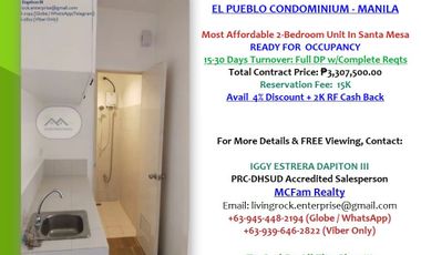 READY FOR OCCUPANCY 24.5sqm 2-BEDROOM EL PUEBLO CONDOMINIUM SANTA MESA NEAR PUP MAIN CAMPUS