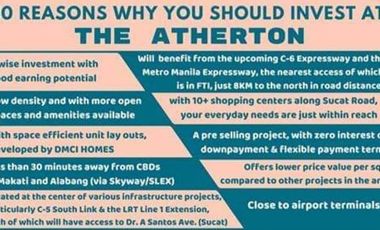 For Sale 2 bedroom Condo unit in Paranaque The Atherton RFO near Airport Solaire